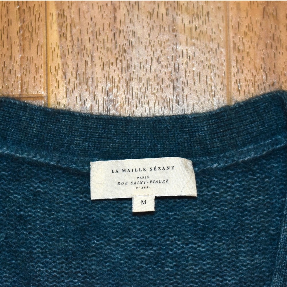 Sezane Mohair Long Cardigan Sweater Womens Medium Green Longline V-Neck Wool - Picture 4 of 4